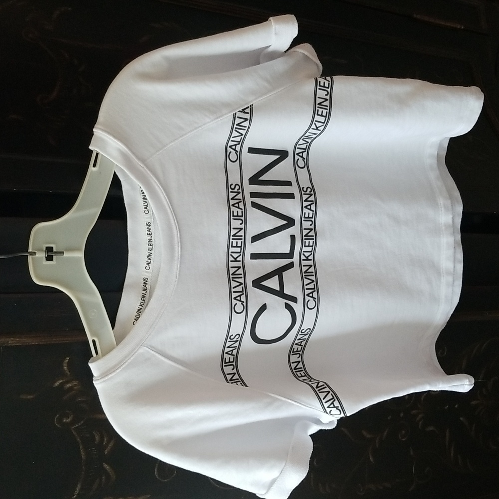 Calvin Klein Jeans White Graphic Logo Crop Top Size M